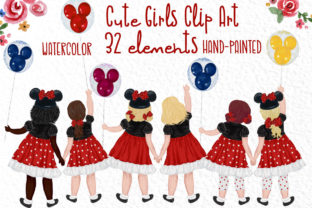 Cute Little Girls Besties Clipart and Illustrations
