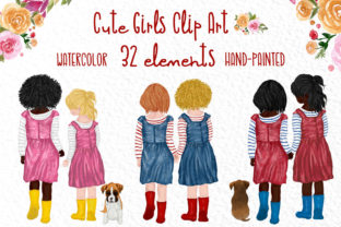 Cute Little Girls Clipart, Besties Girls Illustrations