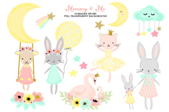 Cute Nursery Woodland Baby Girl Animals Illustrations for Branding