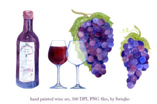 Hand Painted Grapes, Wine, Glass Illustrations