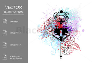 Key with Roses: A Versatile Illustration for Creative Projects