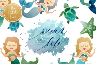 Mermaid Ocean Life Clipart Set and Illustrations