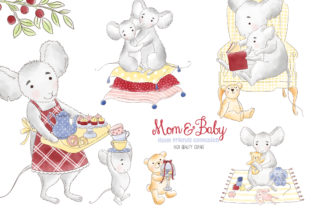 Mother and Me Mouse Woodland Clipart, Illustrations