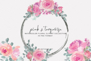 Pink Turquoise Floral Bouquet Clipart for Creative Design
