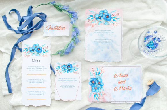 Romantic Frames with Blue Hellebore Illustrations
