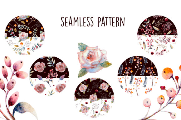 Seamless Pattern Rose Flowers Berries for Creative Illustrations