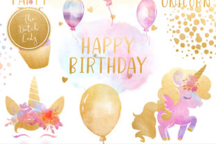 Unicorn Birthday Party Clipart Set and Illustrations