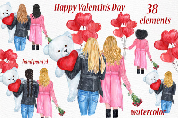 Valentines Day Girls Clipart: A Versatile Illustration Asset for Digital Sellers