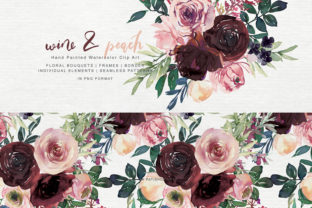 Wine and Peach Floral Bouquet Clipart