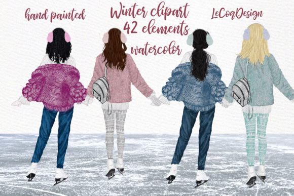 Winter Girls Ice Skating Clipart: A Festive Graphic Design Asset for Local Branding