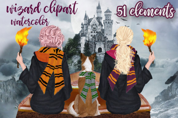 Wizard Girls Clipart: A Magical Illustration for Creative Branding